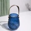 VON CASA Blue Cylindrical Glass T-Light Holder