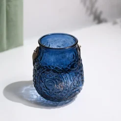 VON CASA Blue Cylindrical Glass T-Light Holder