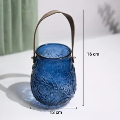 VON CASA Blue Cylindrical Glass T-Light Holder