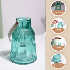 VON CASA Blue Cylindrical Glass T-Light Holder