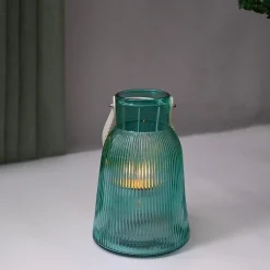 VON CASA Blue Cylindrical Glass T-Light Holder