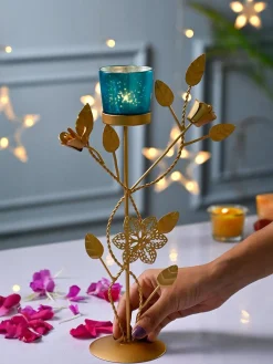 VON CASA Blue Leaf Shape T-Light Holder