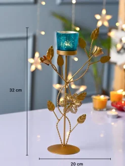 VON CASA Blue Leaf Shape T-Light Holder