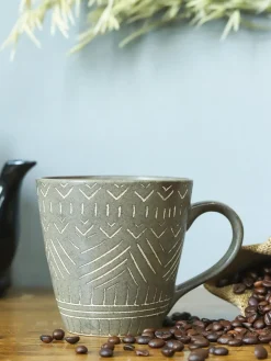 VON CASA Ceramic Coffee Mug - 320 Ml, Brown & Engrabed