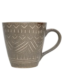 VON CASA Ceramic Coffee Mug - 320 Ml, Brown & Engrabed