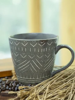 VON CASA Ceramic Coffee Mug - 320 Ml, Light Blue & Engrabed