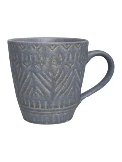 VON CASA Ceramic Coffee Mug - 320 Ml, Light Blue & Engrabed