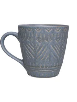 VON CASA Ceramic Coffee Mug - 320 Ml, Light Blue & Engrabed
