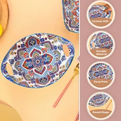 VON CASA Ceramic Mandala Light Blue Long Dish