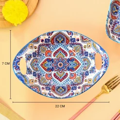 VON CASA Ceramic Mandala Light Blue Long Dish