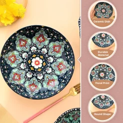 VON CASA Ceramic Mandala Navy Blue Round Platter