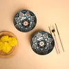 VON CASA Ceramic Mandala Navy Blue Round Serving Bowl Set Of 2