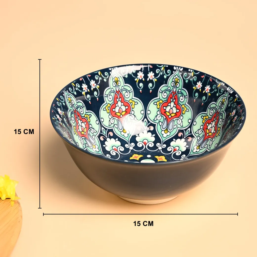 VON CASA Ceramic Mandala Navy Blue Round Serving Bowl Set Of 2