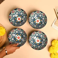VON CASA Ceramic Mandala Navy Blue Bowl Set Of 4