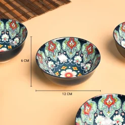 VON CASA Ceramic Mandala Navy Blue Bowl Set Of 4