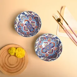 VON CASA Ceramic Mandala Light Blue Round Serving Bowl Set Of 2