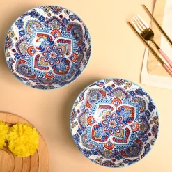 VON CASA Ceramic Mandala Light Blue Round Serving Bowl Set Of 2