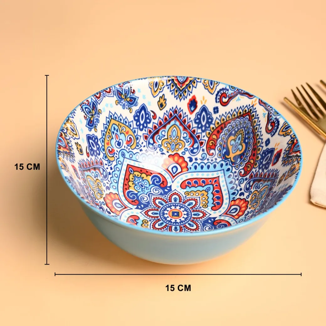 VON CASA Ceramic Mandala Light Blue Round Serving Bowl Set Of 2