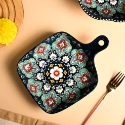 VON CASA Ceramic Square Dish with Handle Navy Blue