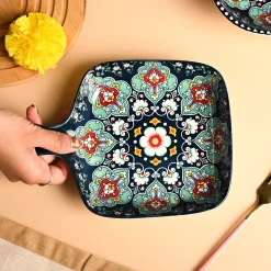 VON CASA Ceramic Square Dish with Handle Navy Blue