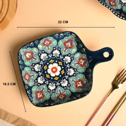 VON CASA Ceramic Square Dish with Handle Navy Blue