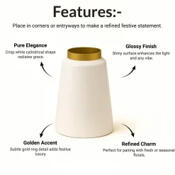 VON CASA Decorative Vase – White with Golden Ring