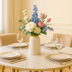 VON CASA Decorative Vase – White with Golden Ring