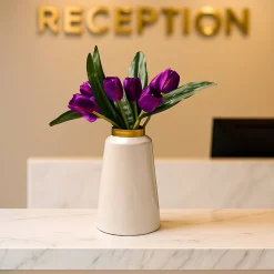VON CASA Decorative Vase – White with Golden Ring