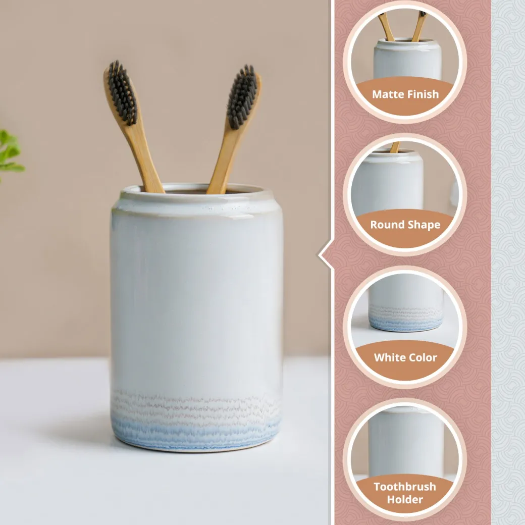 VON CASA Fine-Lined Ceramic Tooth Brush Holder (White)