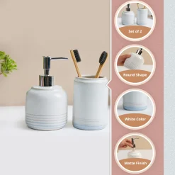 VON CASA Fine-Lined White Ceramic Bathroom Set (Set Of 2)