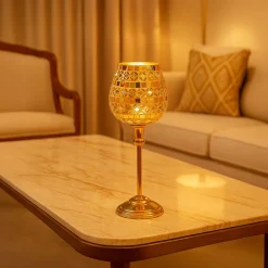 VON CASA Goblet T-Light Holder (Small) – Golden Mosaic Charm