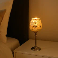VON CASA Goblet T-Light Holder (Big) – Silver Mosaic Elegance