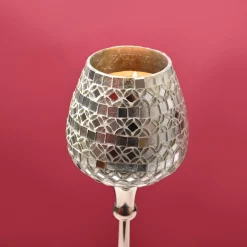 VON CASA Goblet T-Light Holder (Big) – Silver Mosaic Elegance