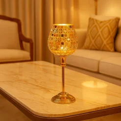 VON CASA Goblet T-Light Holder (Big) – Golden Mosaic Grandeur