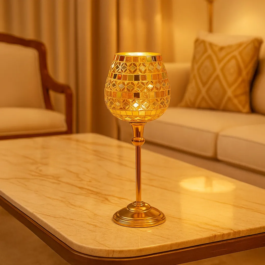 VON CASA Goblet T-Light Holder (Big) – Golden Mosaic Grandeur