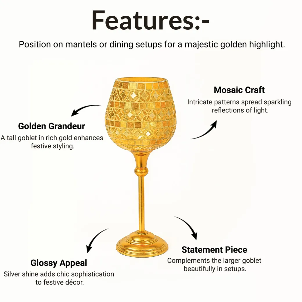 VON CASA Goblet T-Light Holder (Big) – Golden Mosaic Grandeur