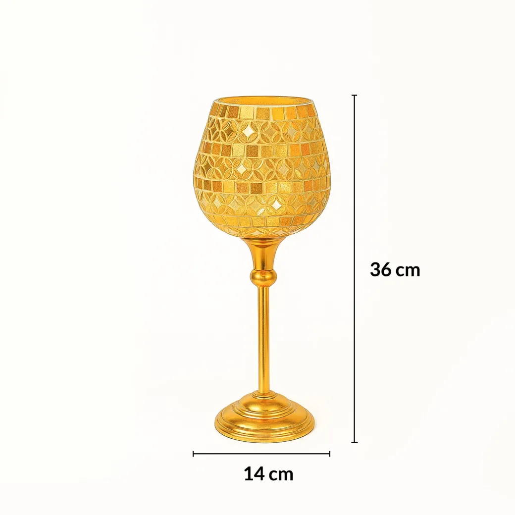 VON CASA Goblet T-Light Holder (Big) – Golden Mosaic Grandeur