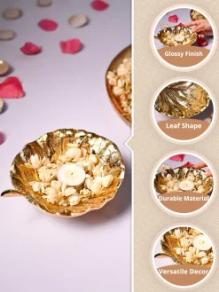 VON CASA Golden Decorative Leaf Shape Dish
