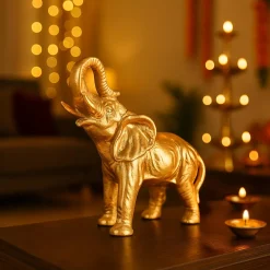 VON CASA Golden Embossed Elephant Figurine