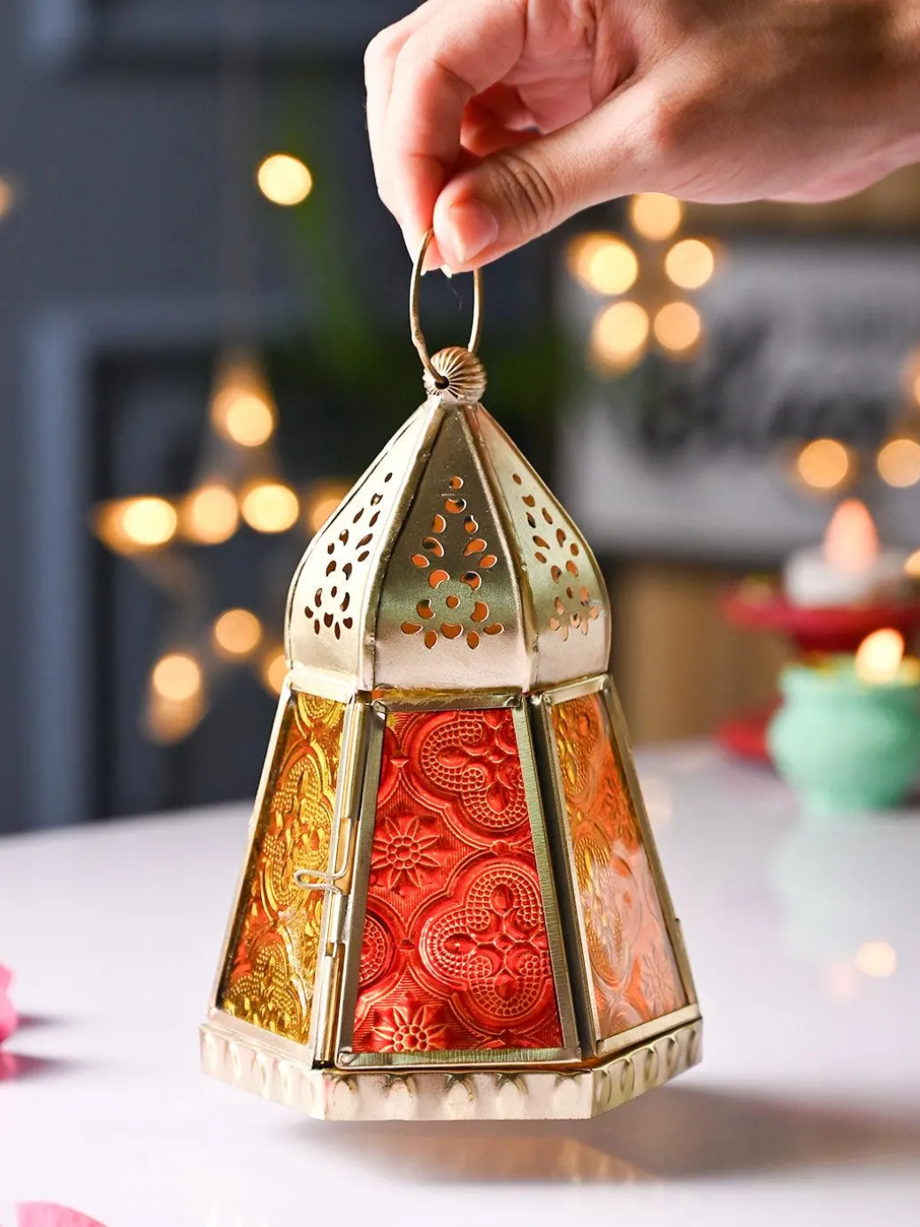 VON CASA Golden Hanging Lantern Frustum Shape