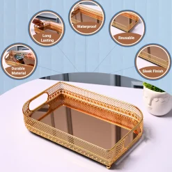 VON CASA Golden Round Large Tray - Leaf Design
