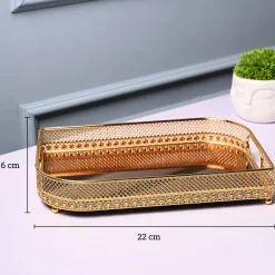 VON CASA Golden Round Medium Tray - Leaf Design