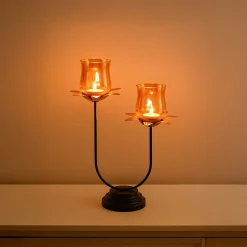 VON CASA Golden 2-Votive U T-Lite Holder – Metal & Glass