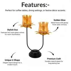 VON CASA Golden 2-Votive U T-Lite Holder – Metal & Glass