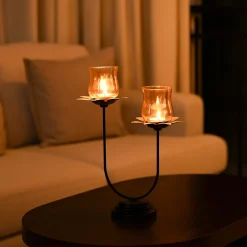 VON CASA Golden 2-Votive U T-Lite Holder – Metal & Glass
