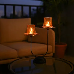 VON CASA Golden 2-Votive U T-Lite Holder – Metal & Glass