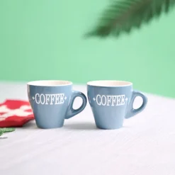 VON CASA Grey Coffee Mug - Set Of 2, 90Ml Each