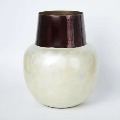 VON CASA Ivory Globular Shape Pot Vase (Ivory Enamel)