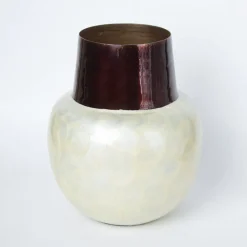 VON CASA Ivory Globular Shape Pot Vase (Ivory Enamel)