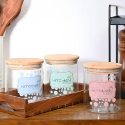 VON CASA Jar Set of 3 PCS 500 ml - Transparent Glass Matte Finish